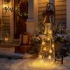 Eisenkunst Feiertagsdekorationen Solar-Weihnachtsglocke Wasserfalllicht, LED-Metall-Gartenstecker mit rotem Band, Warmweiß Festliche Hofdekoration Automatisches Ein-/Ausschalten,