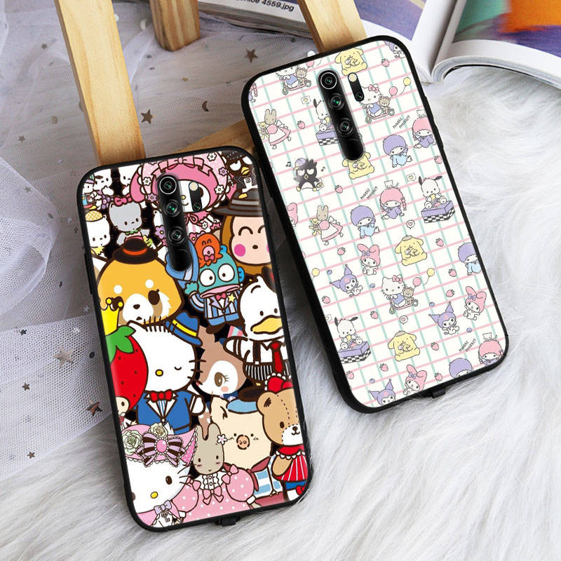 Black Case for iPhone 16 15 Plus 14 13 12 11 Pro 8 6 SE XR XS Max P30 Nova 5T Y5P Y6 Y7 Y8P Y9 Realme C30 C33 C31 L-14 Sanrio Mix