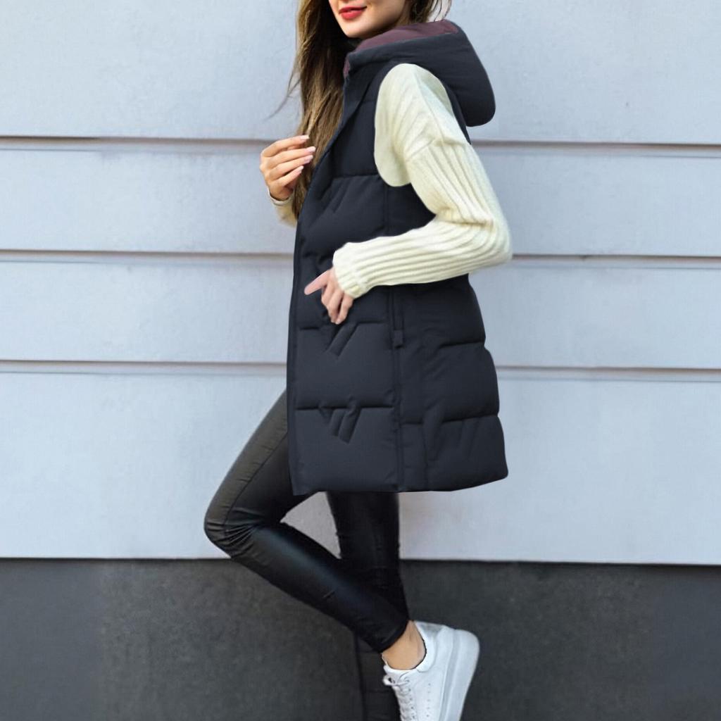 Women's Long Vest Plain Sleeveless Hood Winter Vest Outwear Jacket Lightweight Warm Coat Outerwear