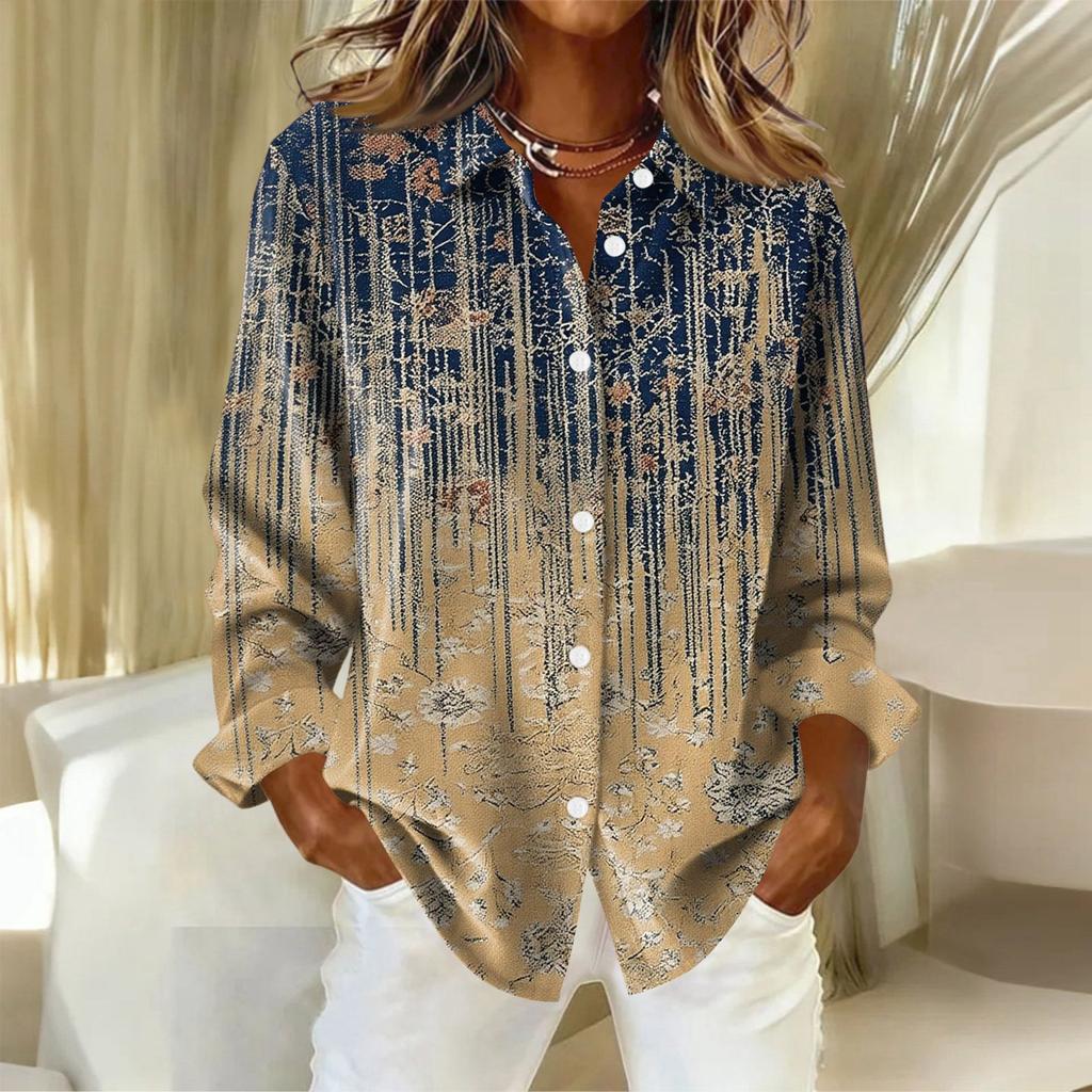 Damenhemd mit floralen Knöpfen, Langarm-Freizeit-Regular-Hemd Blusen Freizeit Übergröße Basic-Tops