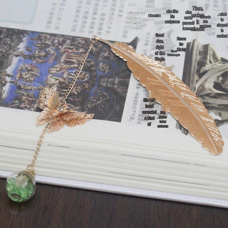 Chinese Cross-border Metal Feather Bookmark: Classical Leaf Vein Design, Creative Stationery, Ancient Style Cultural Gift