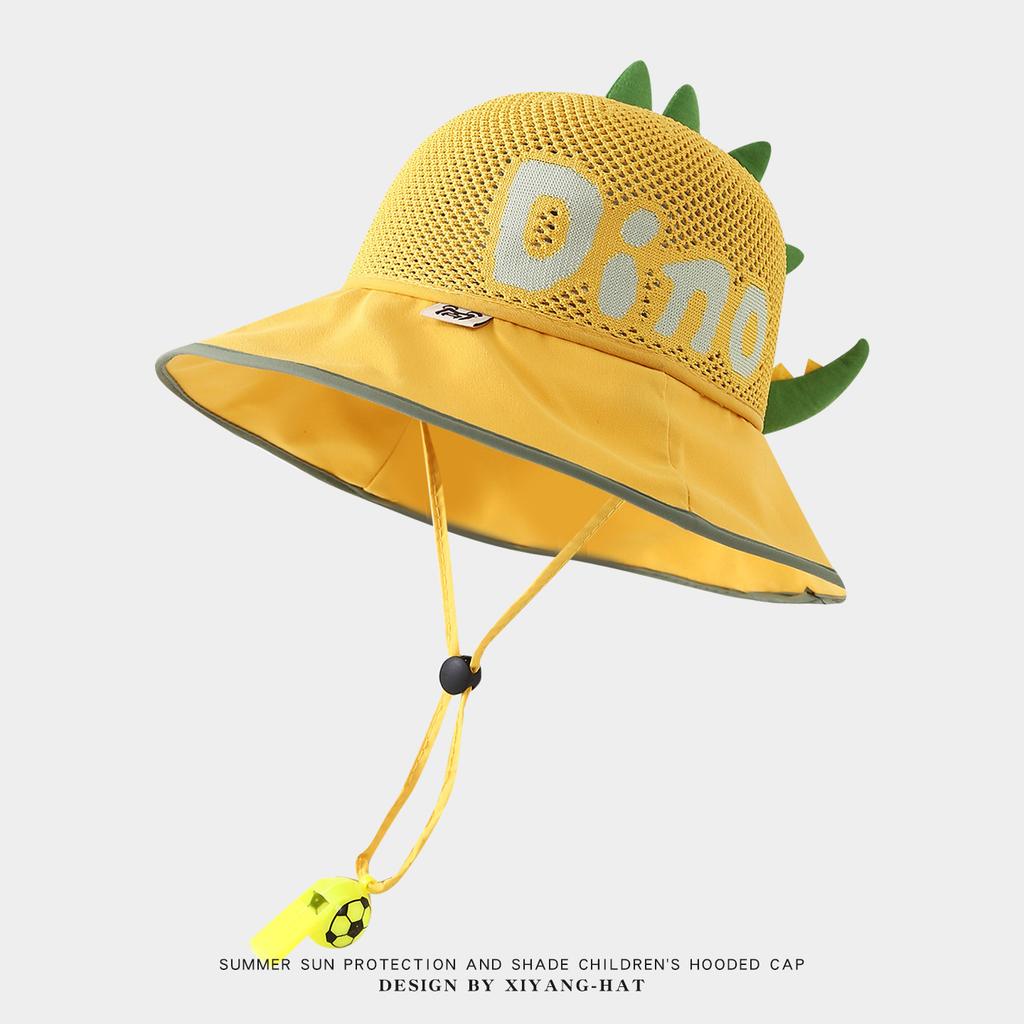 Kids Dinosaur Sun Hat Summer Mesh Breathable UV Protection Bucket Cap for Boys and Girls Fashionable Shade