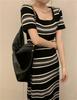Striped Casual Knitted Dress - Women's Summer 2025, Loose Slimming Mid-Length, Short-Sleeve Lazy Style