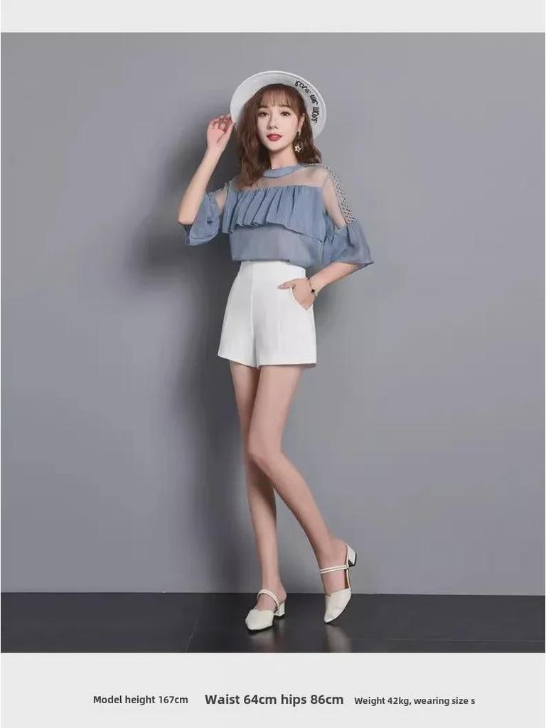 Women's High-Waist White Suit Shorts – Spring 2024 A-Line Slim Fit, Loose Wide-Leg Casual Fashion