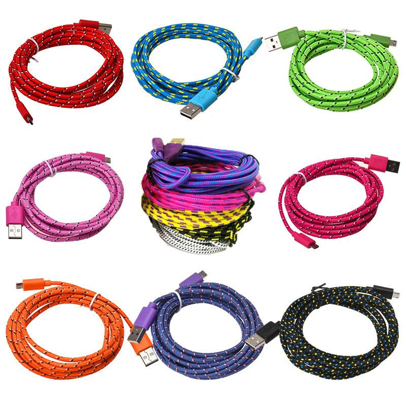 1m 3m 2m Nylon Braided Micro Usb Cable Charger For Android Iphone Phone Mobile