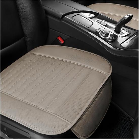 2 PCS Car Front Seat Protector Mats, 21.9" × 19.7" Breathable Leather Auto Cushion Protector, Anti-Slip Vehicle Seat Cover with Storage Pockets,