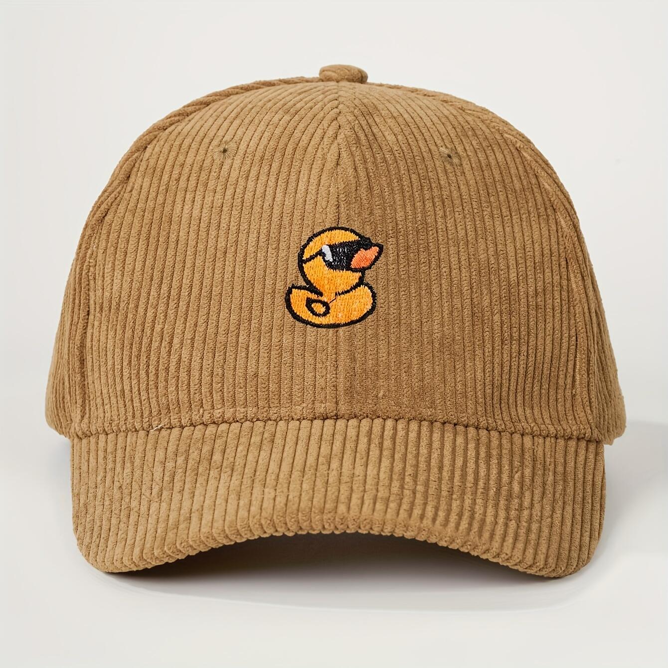 Casquette de Baseball en Velours Côtelé Canard Jaune Mignon Broderie Unisexe Vintage Snapback Chapeau Extérieur Camping Mode Cadeau Streetwear Quotidien C kaki