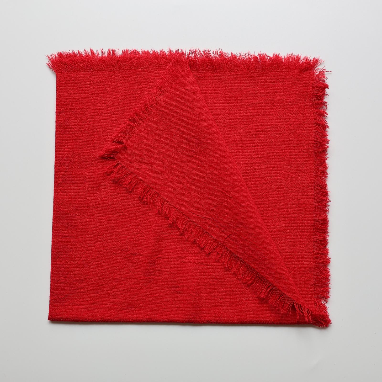 Fringed Cotton Crepe Napkins with Tassel Decoration 30*30cm (Fringe ~1cm) красный