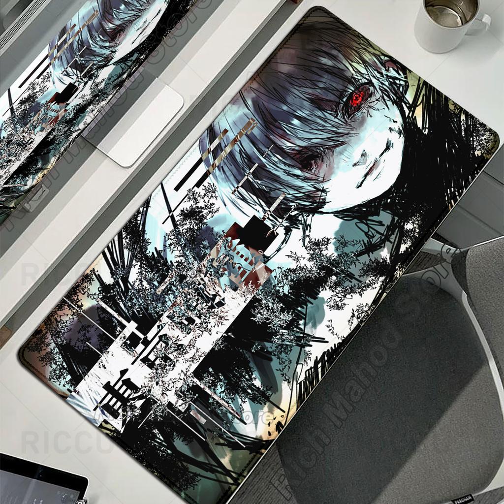 Black White Anime Desk Mat Tokyo Ghoul Mousepad Kaneki Ken Computer Gamer Non-slip Mouse Pad HD XXL PC Keyboard Desk Pad Playpad