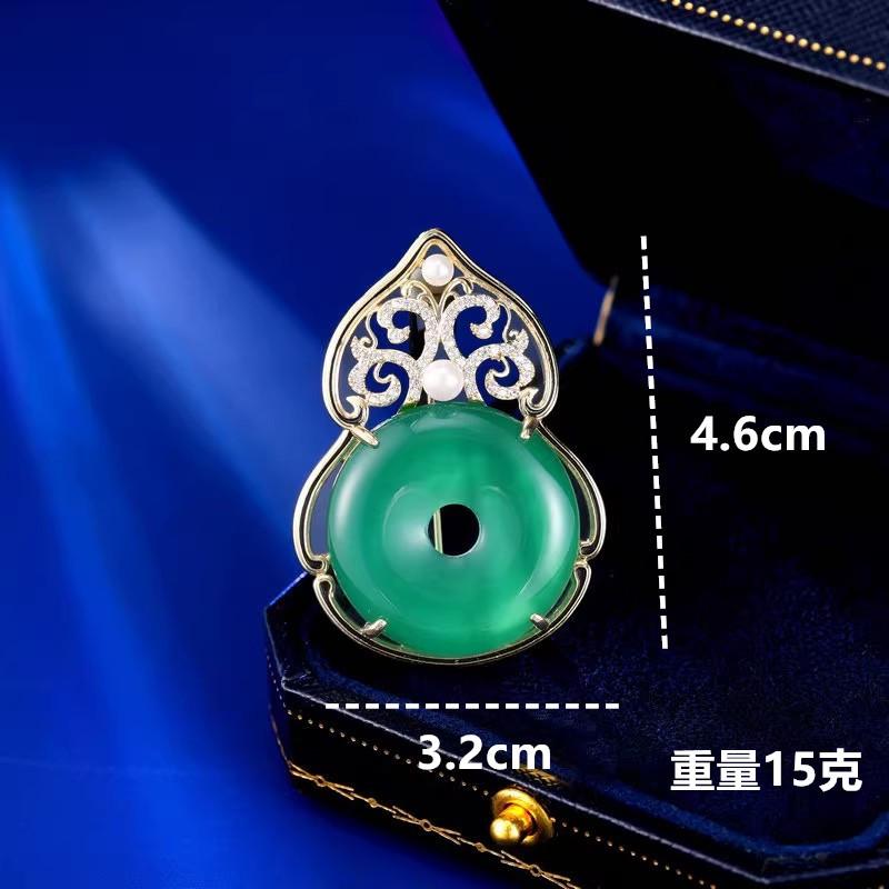 New Chinese retro Fulu gourd shape brooch imitation jade safety buckle diamond pin imitation pearl corsage accessories