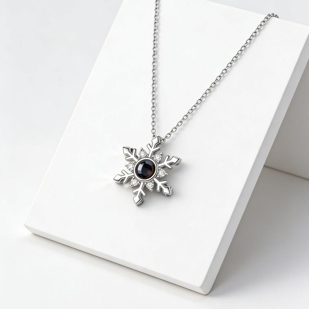 Snowflake Projection Necklace with Diamond Pendant - 100 Languages, Perfect for Mother's or Valentine's Day