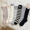 Coral fleece calf socks women's winter thickened thermal floor socks bear cloth label striped stockings sleep socks