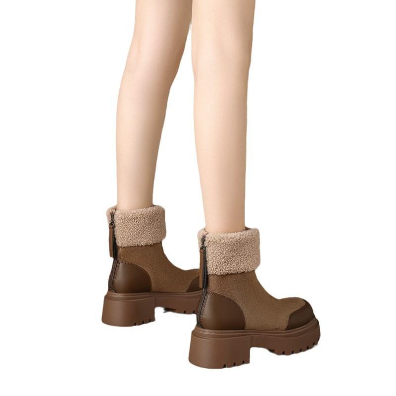 Snow boots women's autumn and winter new velvet thick heel Martin boots thickened cotton shoes thick sole small suede short boots
