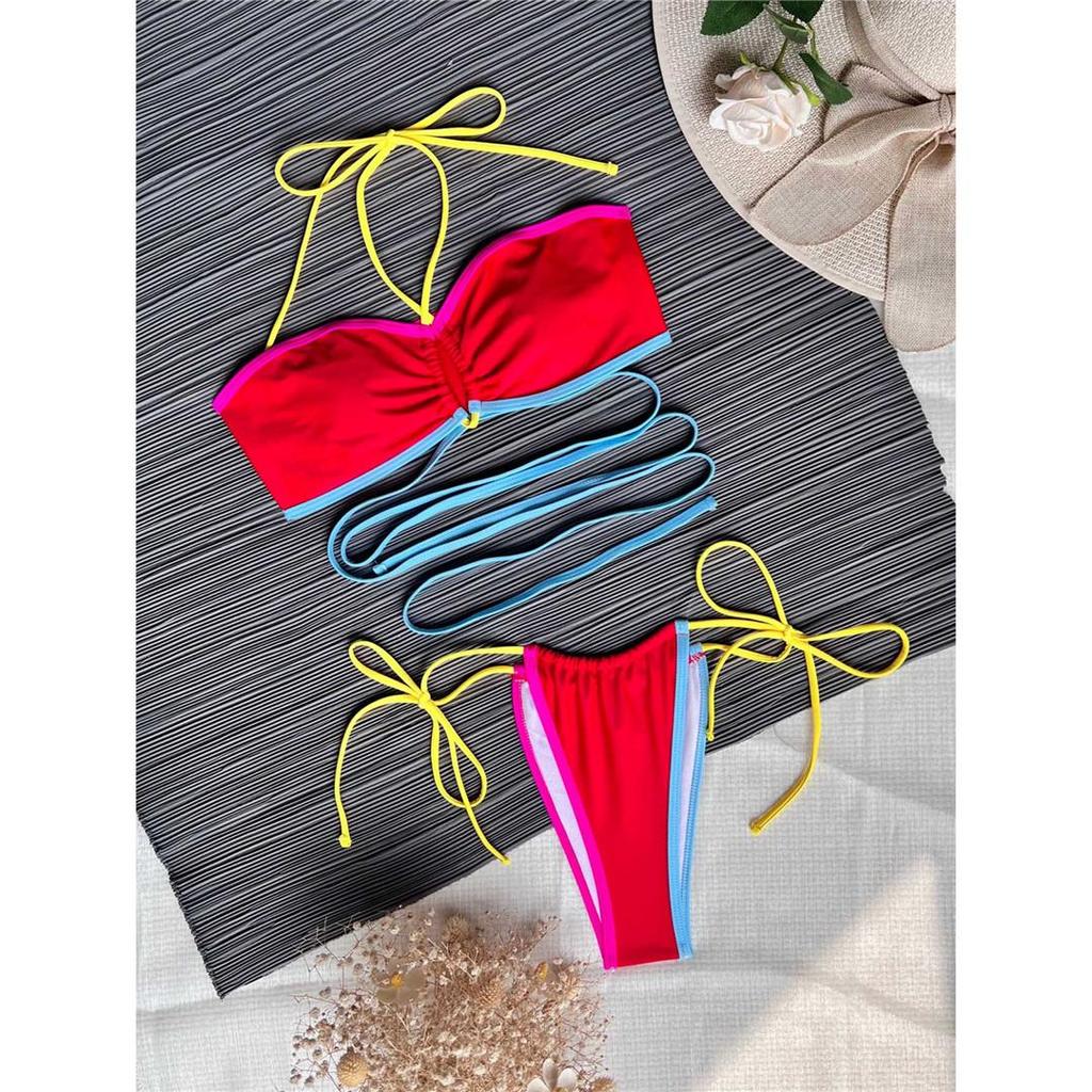 Spleißen Wrap Um Bandage Halter Bikini Weiblichen Badeanzug Frauen Bademode Zwei-stück Bikini set Badende Badeanzug Schwimmen