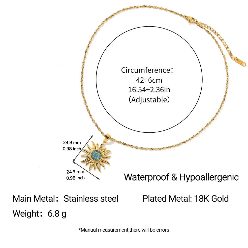 Naszyjnik Yingtai z 18-karatowego złota z motywem słońca i gwiazdy - Stal nierdzewna i tytanowa, Polerowany, Nieblaknąca biżuteria damska.