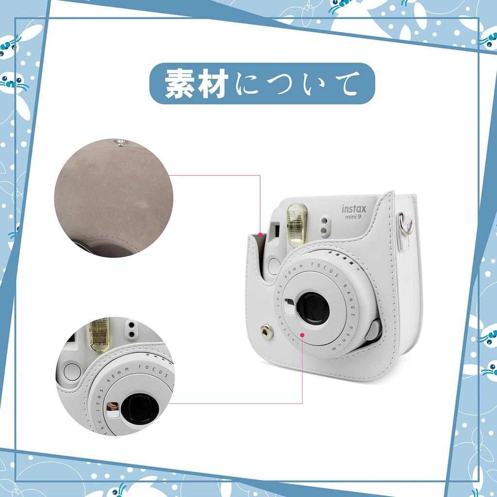 HIYQIN Instax FUJIFILM Instax Applicable Cute Camera Bag with Shoulder PU Cat Face with Big Eyes Case, Mini12/11/9/8+/8 Case, Strap, Leather, (gray)