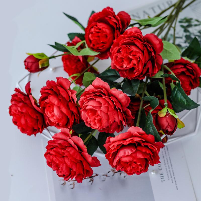 Charm 3 Köpfe Künstliche Blume Pfingstrose Home Hochzeit Dekoration Seide Gefälschte Blume Rosa Europäische Rose Weiß