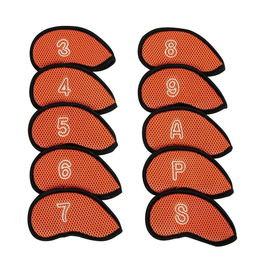10Pcs Mesh Fabric Golf Iron Cover Iron Head Protect Covers Golf Wedges Headcover Golf Iron Club Covers with Big Numbers