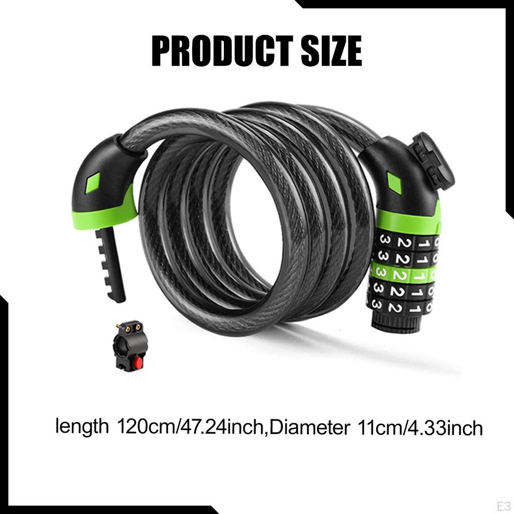 120cm 5 Digit Keyless Cable Lock Anti Theft Password for Sports Equipment Locker Bikes