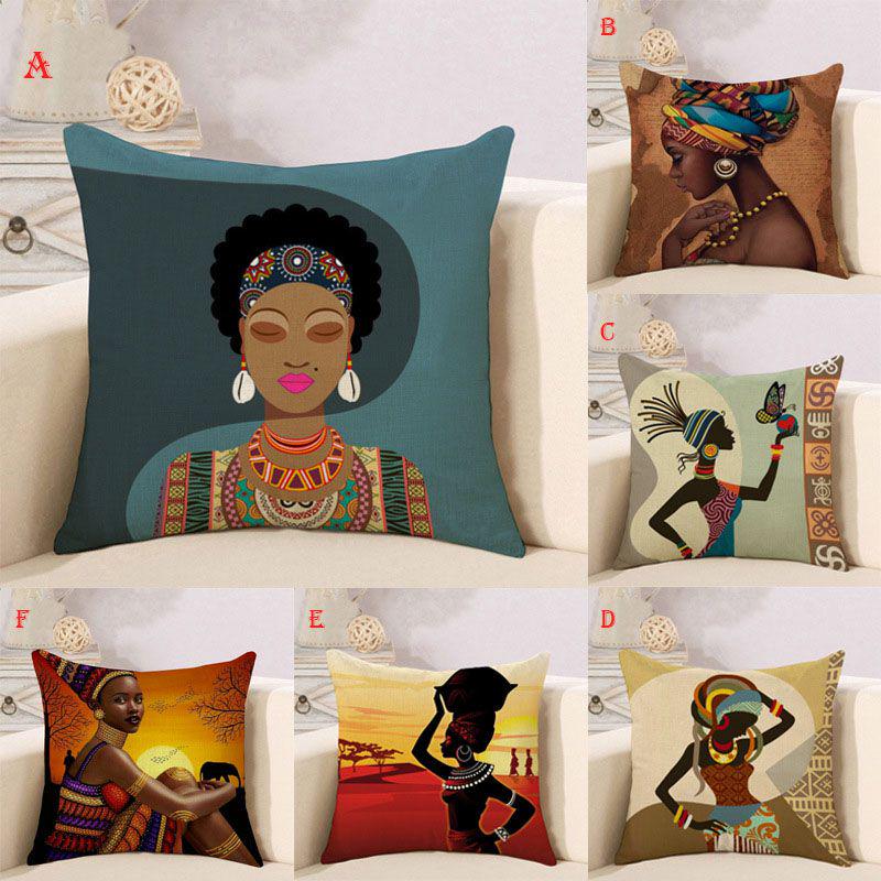 Decorative Tribal African Women Lifestyle Cushion Cover Stylish Linen Pillow Case For Unique Home Decor