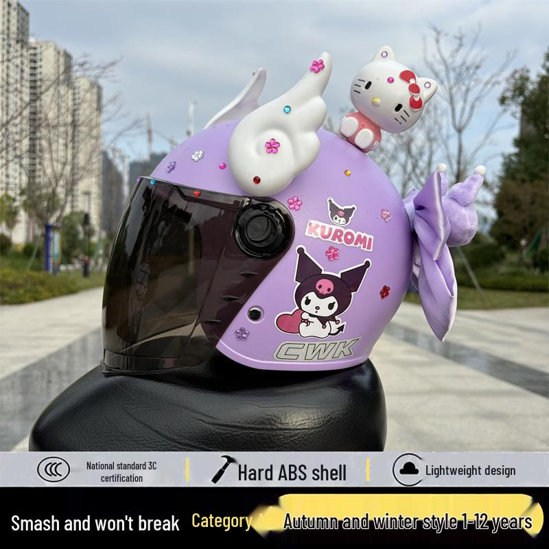 Kuromi Kids' Helmet: 1-12 Years, Fall-Resistant, Warm for Autumn/Winter, Electric Vehicle Safety.