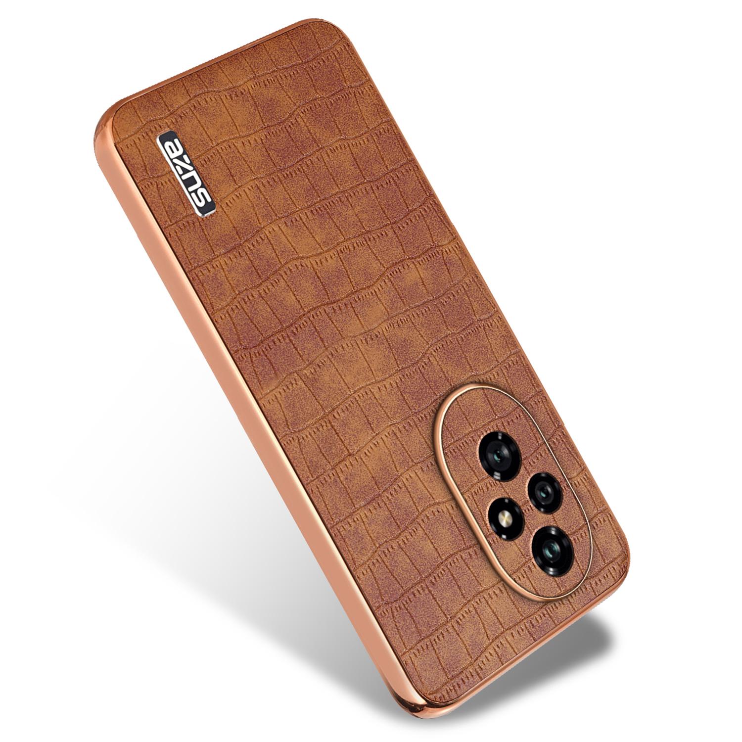 

AZNS For Honor 200 5G Case PU Leather+TPU Phone Cover Crocodile Texture Brown