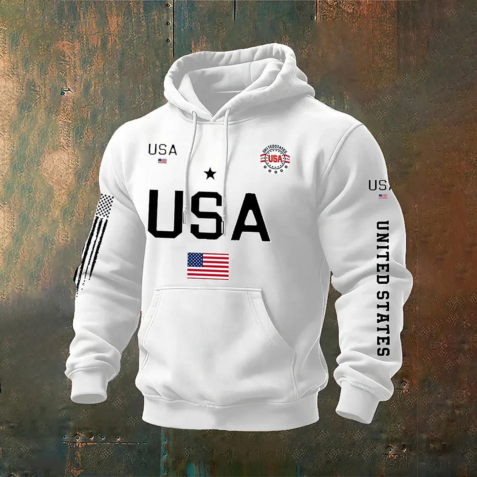 

USA Anniversary Men s Casual Letter Print Long-Sleeve Sweatshirt XXL білий