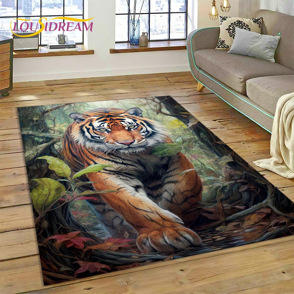 3D Beast Tiger Lion Animal Wildlife Cartoon Carpet Rug for Home Living Room Bedroom Sofa Doormat Decor,kid Area Rug Non-slip Mat