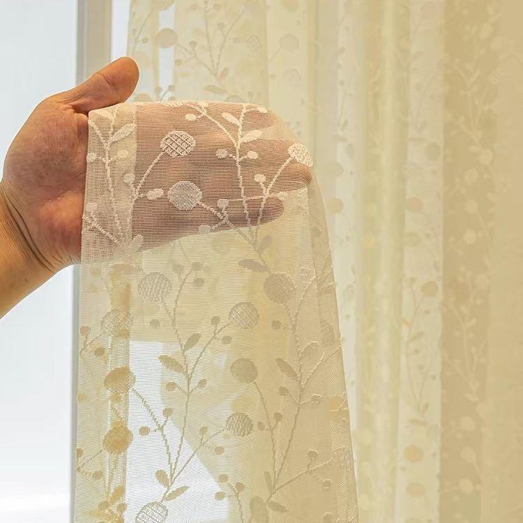 Light Luxury Gauze Curtain Living Room Balcony Curtain Bedroom Window Screen Blackout Pastoral Embroidery Bay Window White Yarn