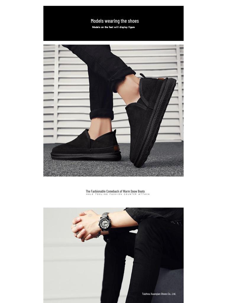 Northeast Men's Winter Snow Boots: Velvet-Lined, Thick, Warm Leather & Fur Slip-On Cotton Shoes
