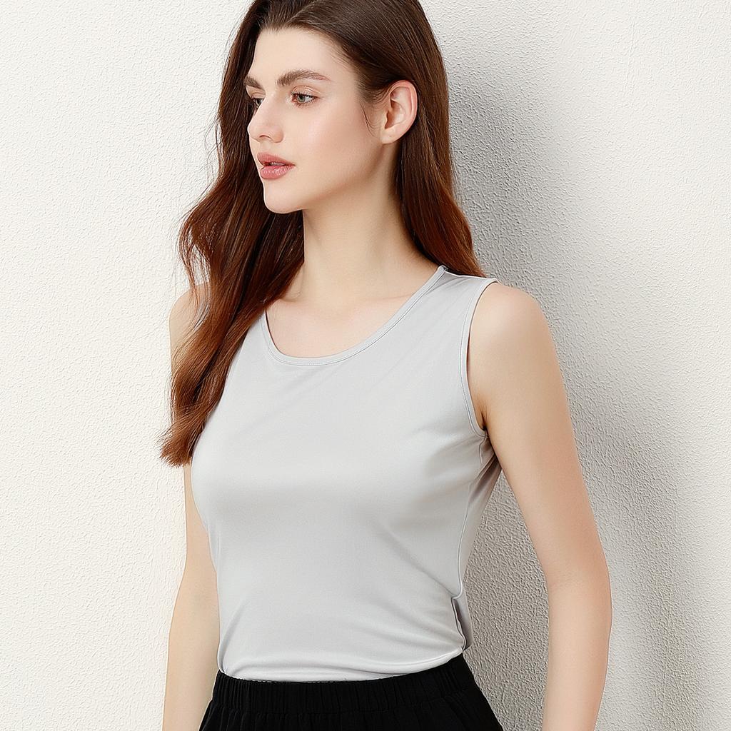 100% Mulberry Silk Women's Solid Color Round Neck Tank Top