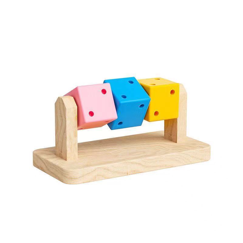 

Funny Colorful Wooden Rubik s Cube-shaped Interactive Chewing Toy for Parrots Hamsters Small Pet Birds Boredom Relief Toys