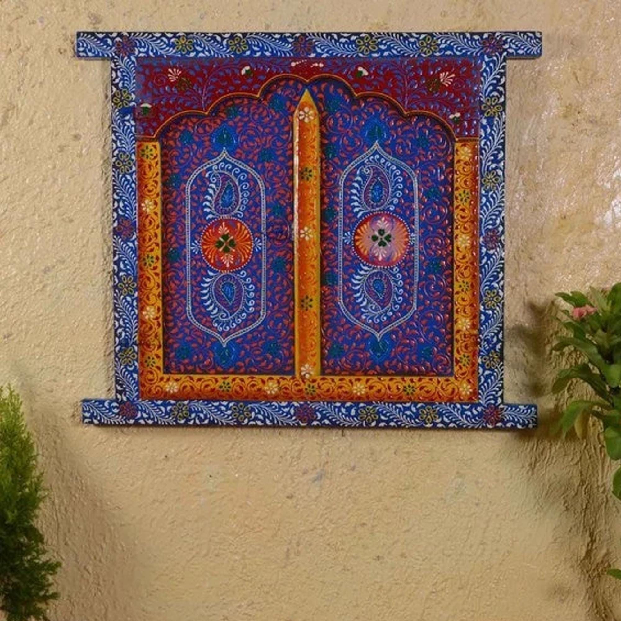 Handmade Royal Blue Jharokha Window: Indian Ethnic Wall Decor разноцветный