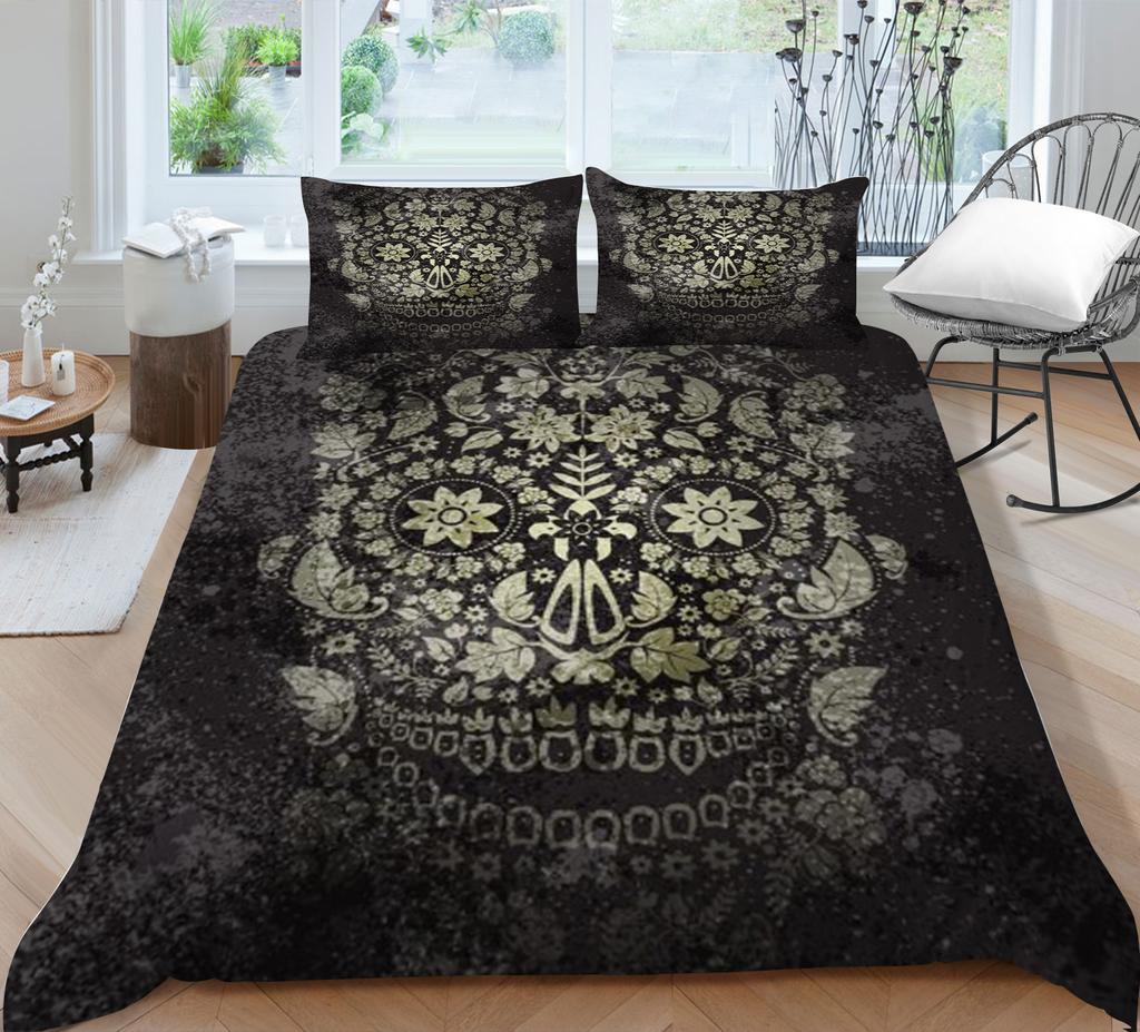 Bedding Set 3D Skull Printing Bedding Set Bedclothes Bed Three Piece Comfortable Pillowcase Polyester Quilt Cover