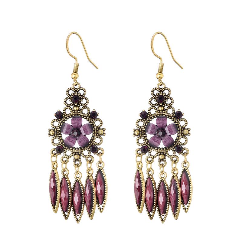 Bohemian Jewelry Earrings For Women Acrylic Flower Tassel Crystal Wedding Earings Ethnic Geometric Earrings Pendientes Mujer