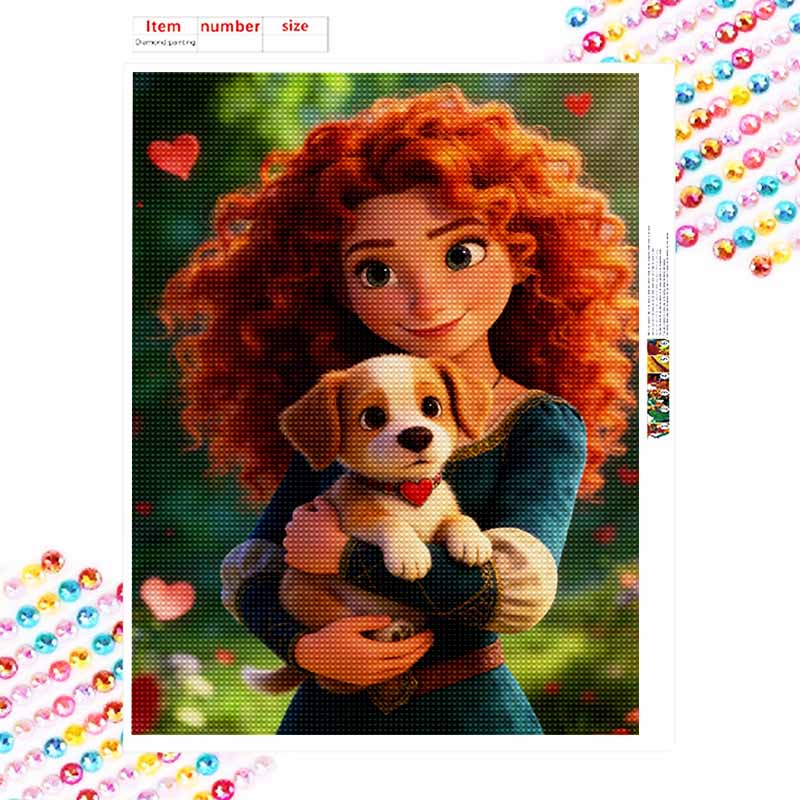 Disney Diamond Painting Kit Unframed Merida Puppy Classic Style Home Decor Craft, Perfect Gift Idea