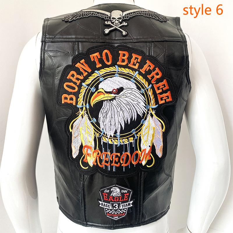 

Європейський мотоциклетний жилет Harley Шкіряний жилет Чоловіча шкіряна куртка через плече Bio Green Magic Embroidery Badge Design XXXL