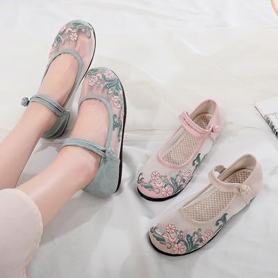 Summer 2026 New Flats Soft Bottom Mesh Breathable Sandals Embroidery Floral Round Head Mules Single Shoes Ladies Ballet Flats