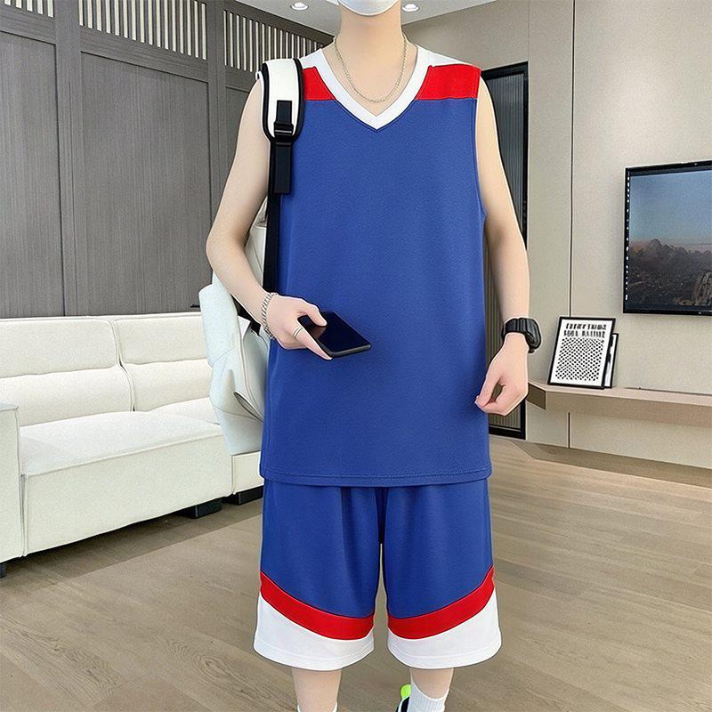 11050 Men's Summer 2026 Ice Silk Quick-Dry Vest & Shorts Set for Basketball Training - Sleeveless & Loose Fit