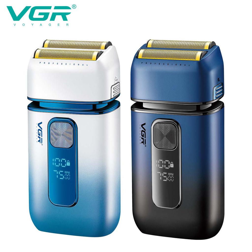 VGR Shaver for Men Smart LED Digital Display Shaver Barber Washable Dual Foil Beard Electric Razor Balds Head Shaving Machine with Extra Mesh V-362