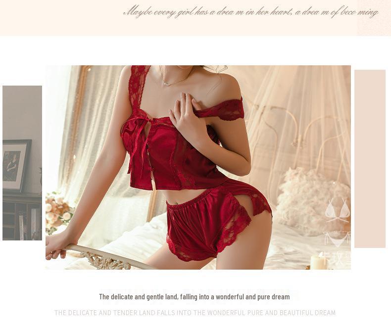 French Style Lace Women's Home Suspender Shorts Suit