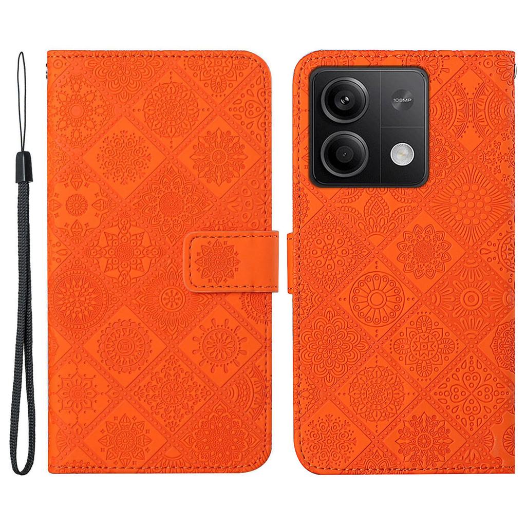 For Xiaomi Redmi Note 13 5G Phone Case Ethnic Style Imprinted Flower Pattern Leather Cover