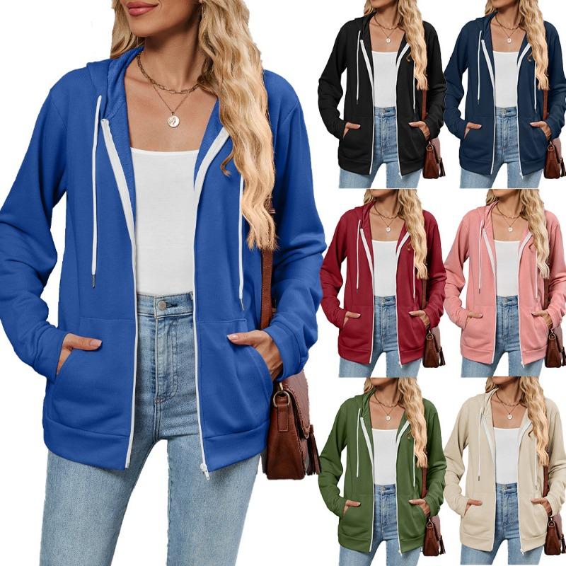 Women S Long Sleeve Hooded Sweatshirt With Zipper Pockets Casual Top