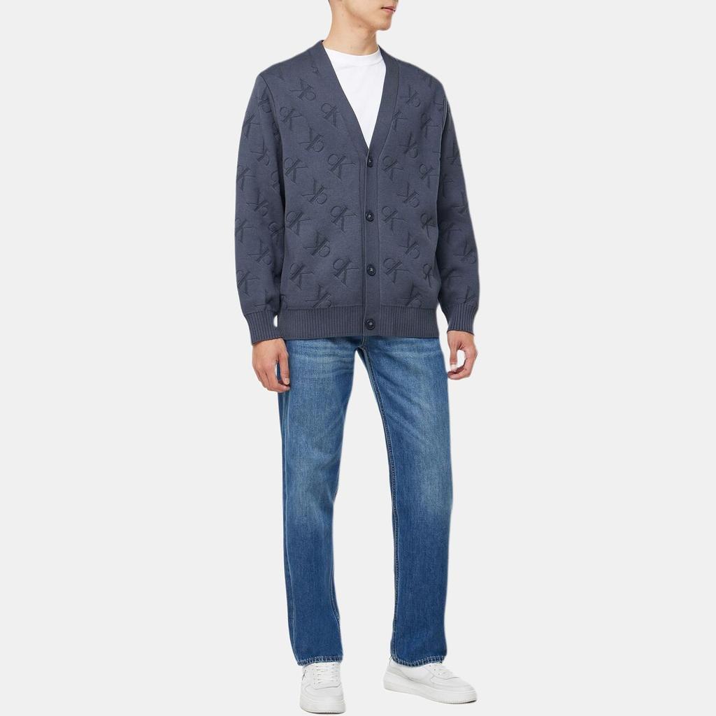 Calvin Klein Jeans Casual Letter Comfortable Loose V-Neck Long Sleeve Knit Sweater Men sweater Navy-Blue J327043-BAN