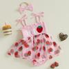 Sommer-Strampelkleid für Babymädchen, ärmellos, mit Buchstaben- und Erdbeerstickerei, Tüll-Strampler mit Stirnband