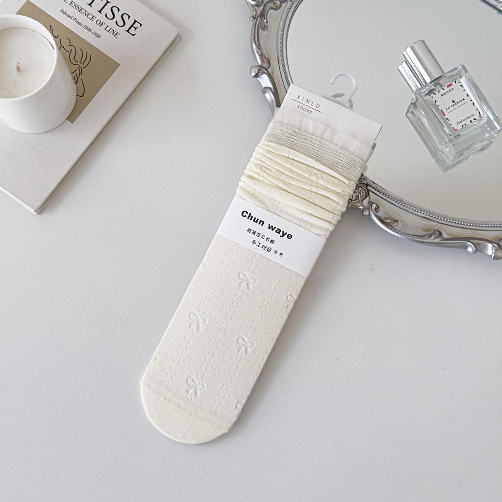 Girls' Summer Lace-Trimmed Mesh Socks - Breathable, Mid-Calf, Japanese Ballet Style