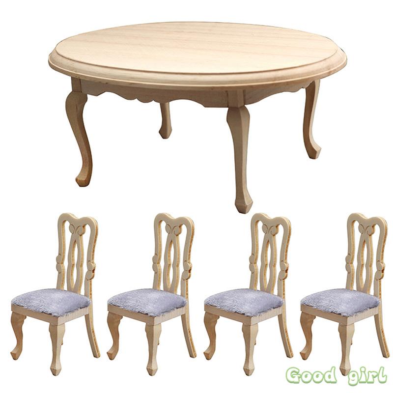 1:12 Dollhouse Miniature Wooden Dining Table Chair Set Simulation Furniture Model Toy For Dollhouse Restaurant Decor 7 Styles