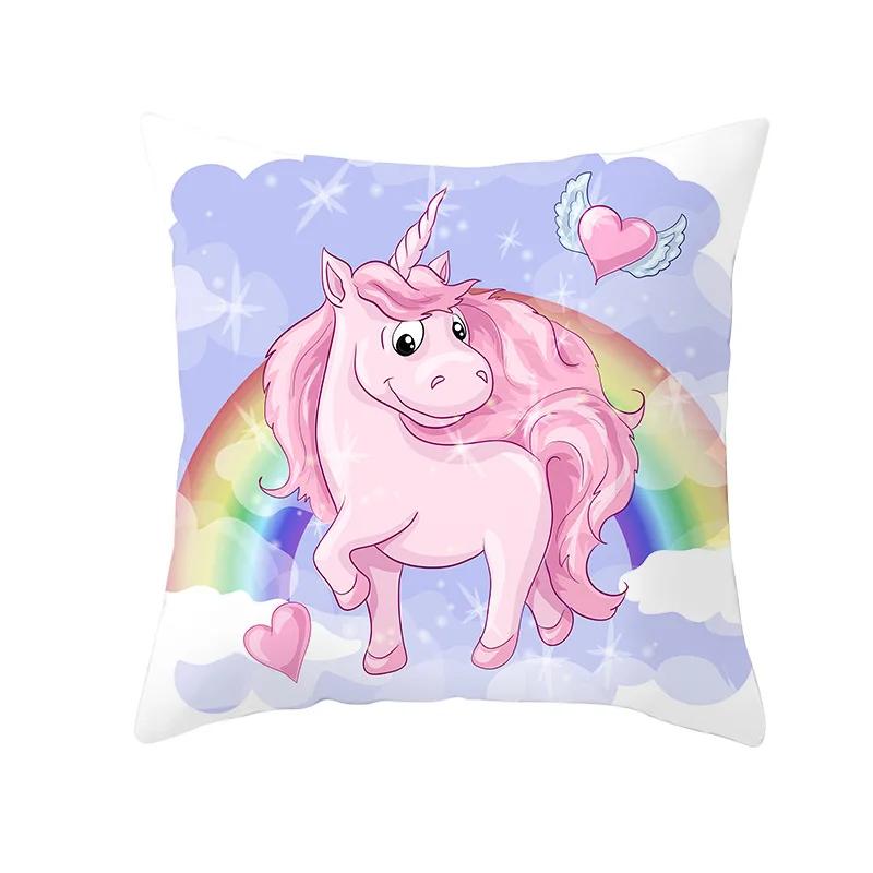 Time Cartoon Home Decor Pillow Purple Unicorn Pillowcase Rainbow Sunrise Sofa Cushion Cover