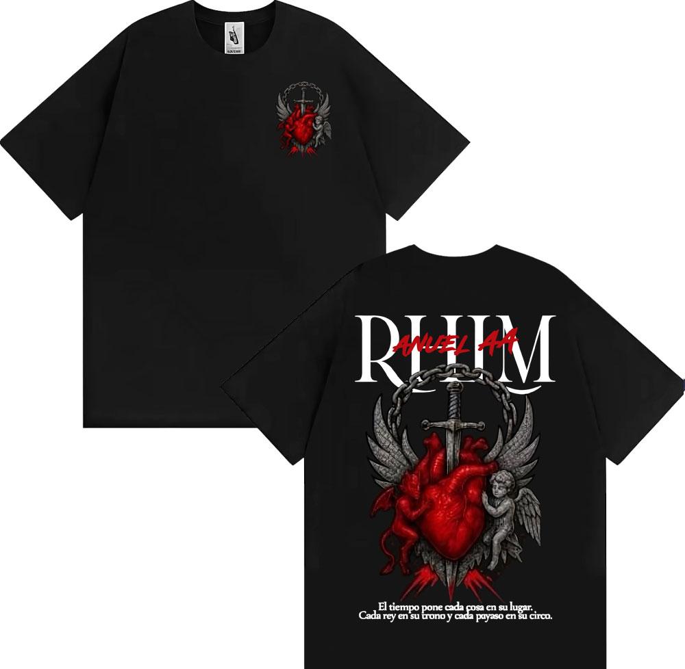 Rapper Anuel AA Rhlm 2 Album 2026 Tour Tshirts Men Women Fashion Hip Hop High Street T Shirt Cotton ONeck Short Sleeve Tshirt