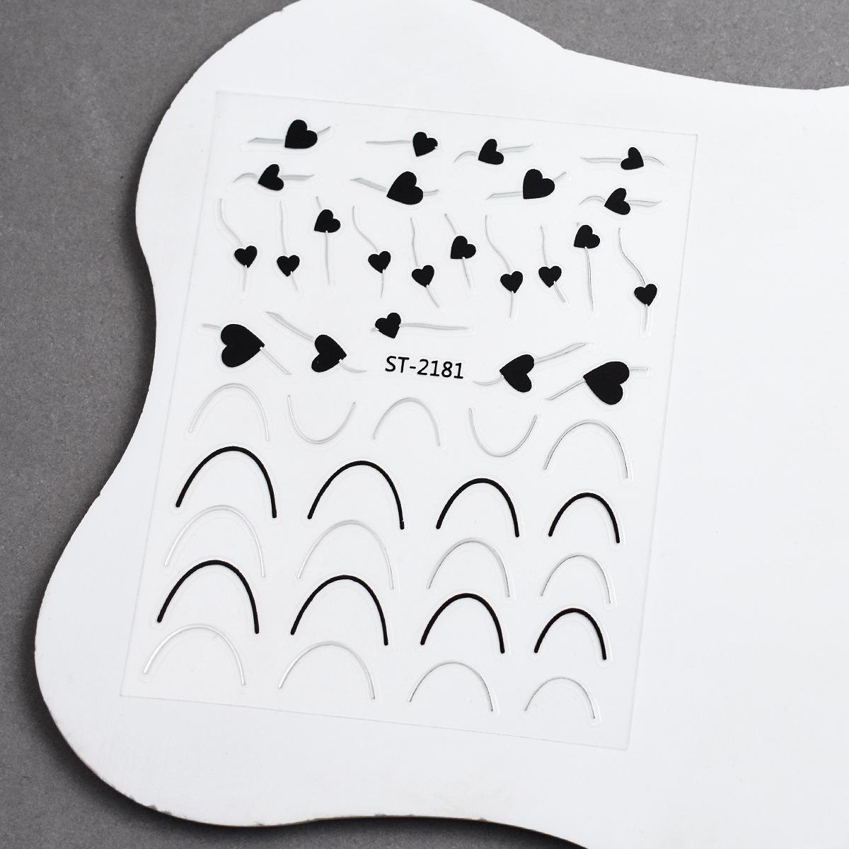 Nail Art Heart  Crescent Line Stickers: Black, Gold, Silver Decals